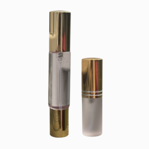 Sprayflaske på 5 ml med et lyserosa innhold av den eteriske oljeblandingen Thymus. Sprayflasken har gullkork, og Spray og Roll-onflaske på 10 ml med et lyserosa innhold av den eteriske oljeblandingen Thymus. Flasken har gullkork i hver ende.